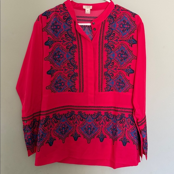 J. Crew Tops - J.Crew dark‎ pink red paisley print popover tunic top